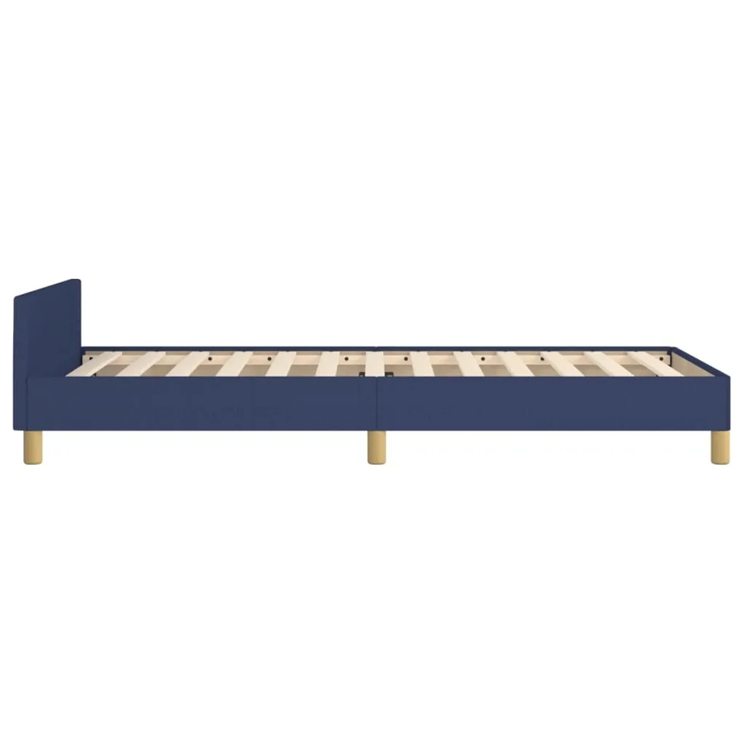 Blaues Stoff-Bettgestell 90x190 cm mit Kopfteil.