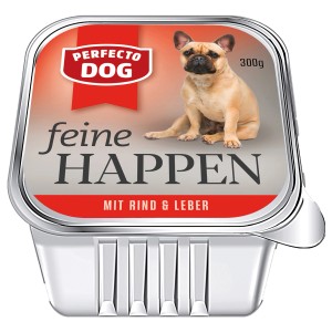 Perfecto Dog Hunde-Nassfutter mit Rind und Leber, 300g Schale.
