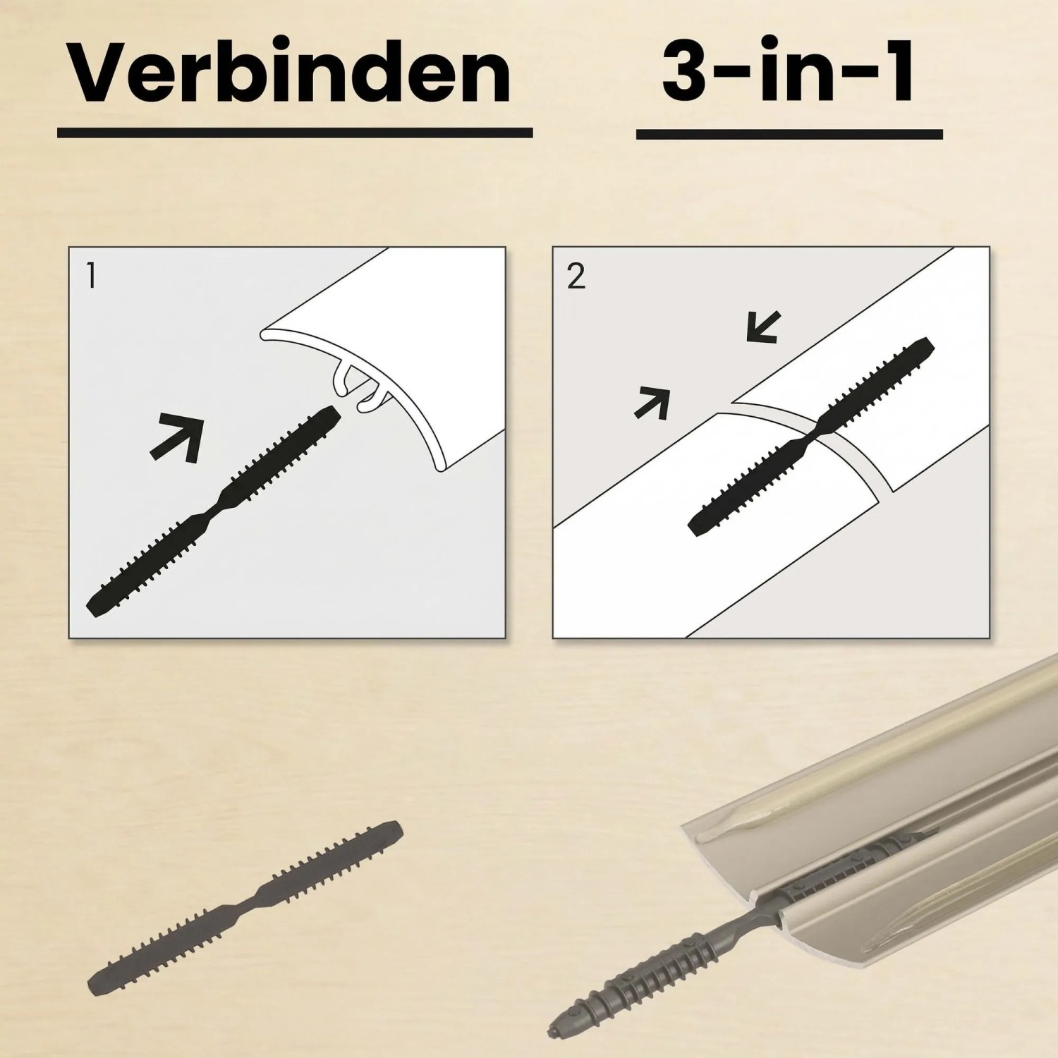 Dalsys Übergangsleiste: Montageanleitung für 3-in-1 Aluminium Anpassungsprofil. Verbinden von Bodenprofilen.