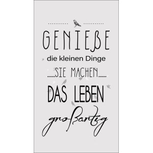 Dekopanel mit dem Schriftzug "Genieße das Leben" als moderne Wanddekoration.