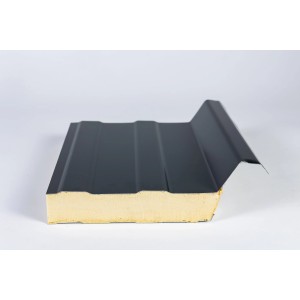 Detailansicht: Isoliertes Sandwichpaneel für Telluria Garage, Stahl, weiß.