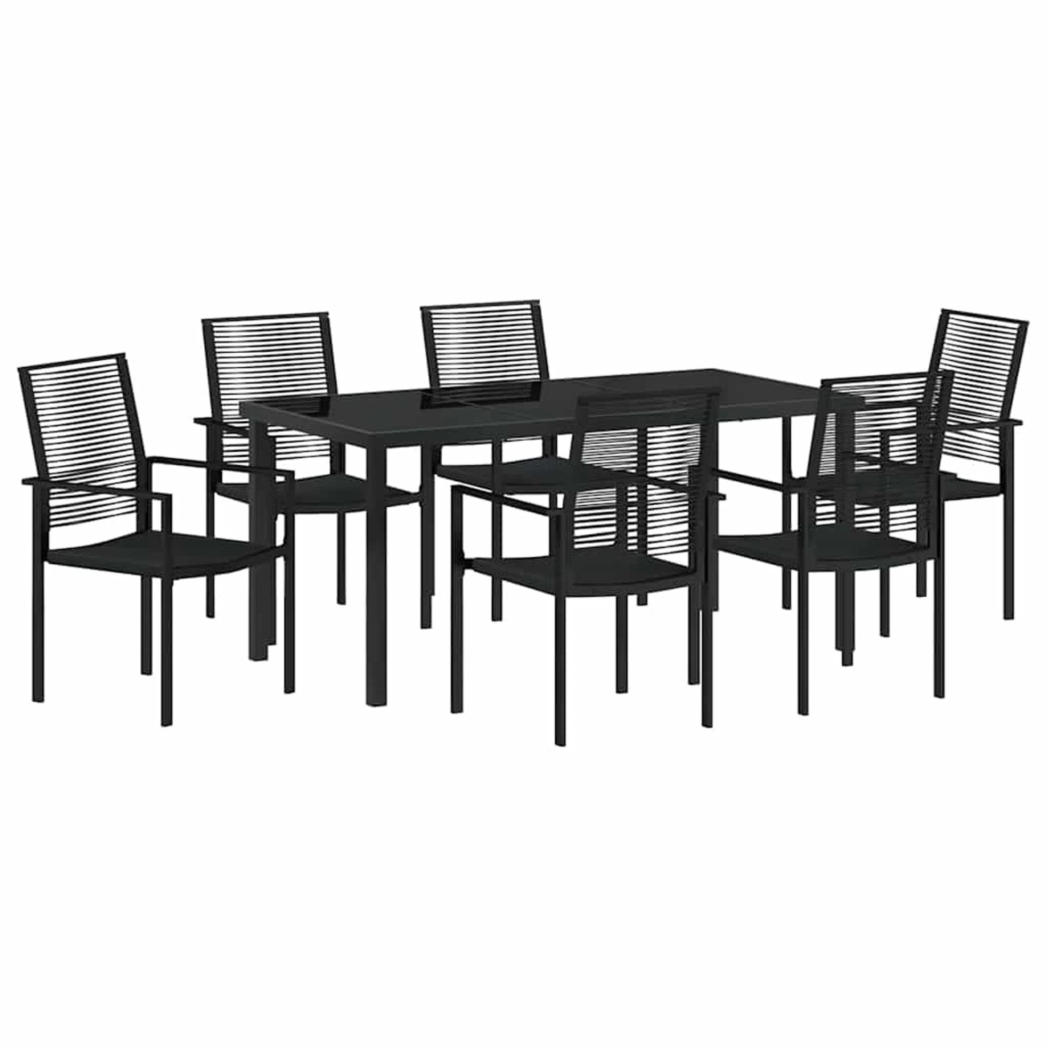 vidaXL 7-Teiliges Garten-Esszimmer-Set in Schwarz aus PVC-Rattan 3379167