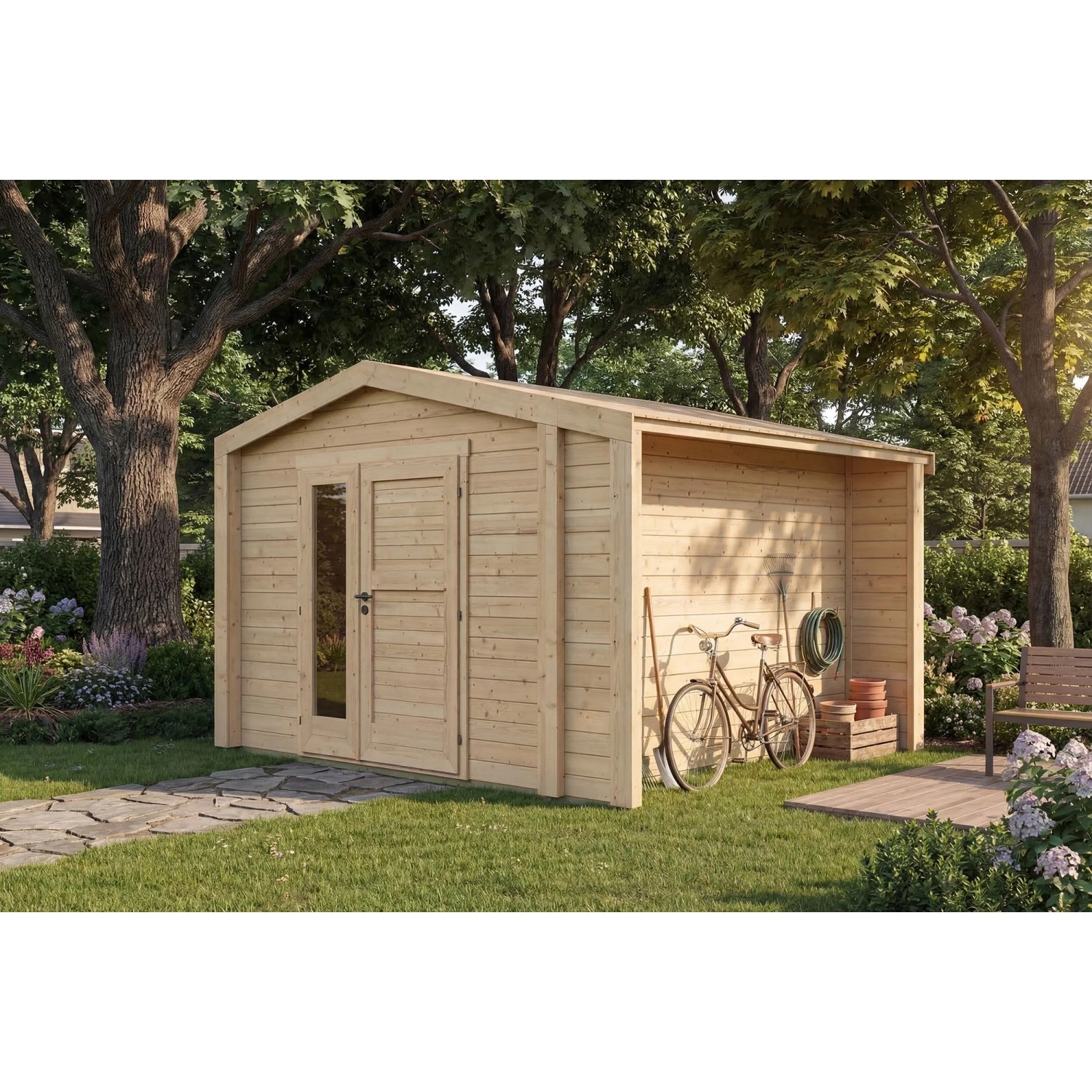 Weka Holz-Gartenhaus Killarney Satteldach Natur Unbehandelt 361 cm x 313 cm