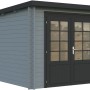 Palmako Gartenhaus Ella, 240x300 cm, hellgrau-anthrazit, mit Doppeltür. Holz-Gartenhaus für den Garten.