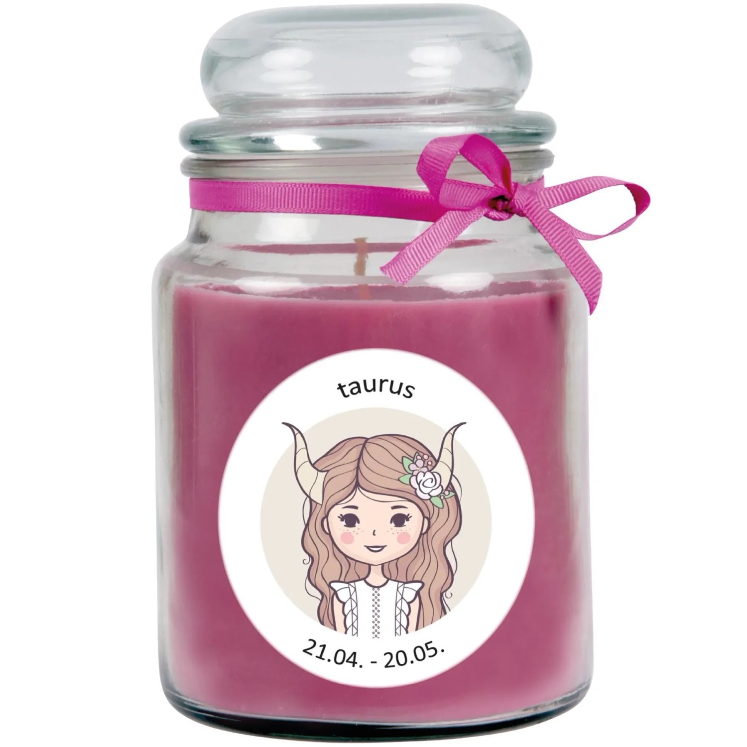 HS Candle Duftkerze & Glas Sternzeichen Lavendel 110 Stunden Stier