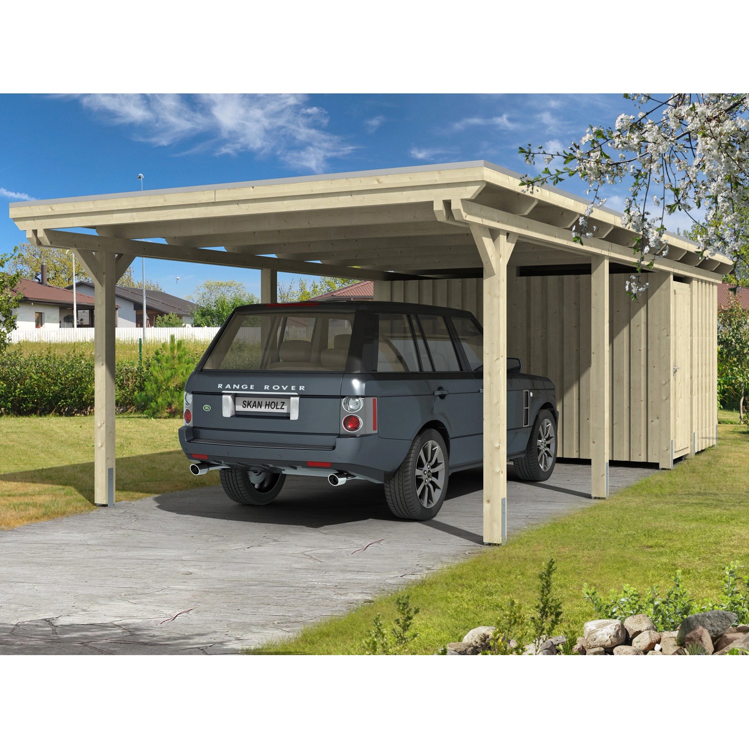 Skan Holz Carport Emsland 404 cm x 846 cm mit Abstellraum Natur günstig online kaufen