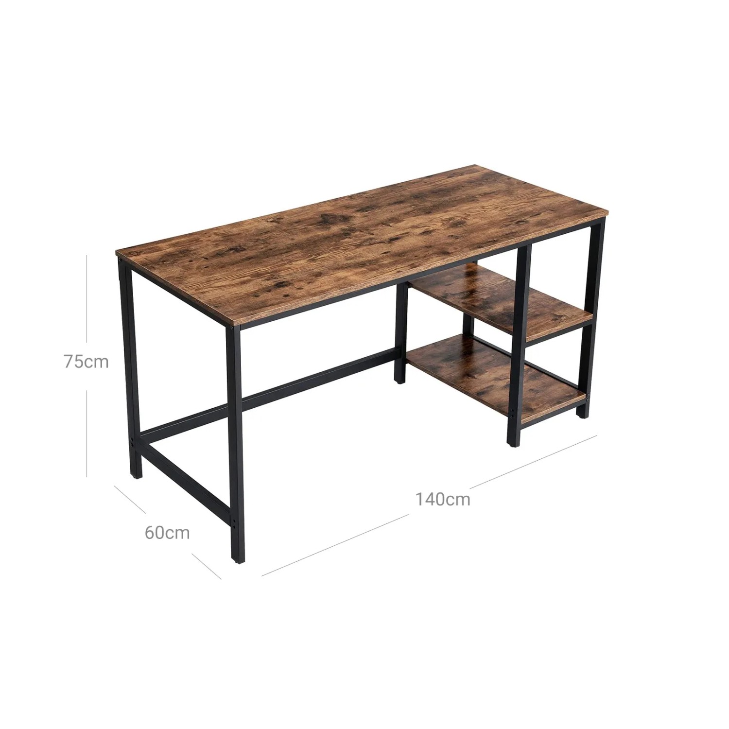 Vasagle Schreibtisch in Braun-Schwarz mit 2 Ablagen, 140x60x75 cm. Ideal für Home-Office.