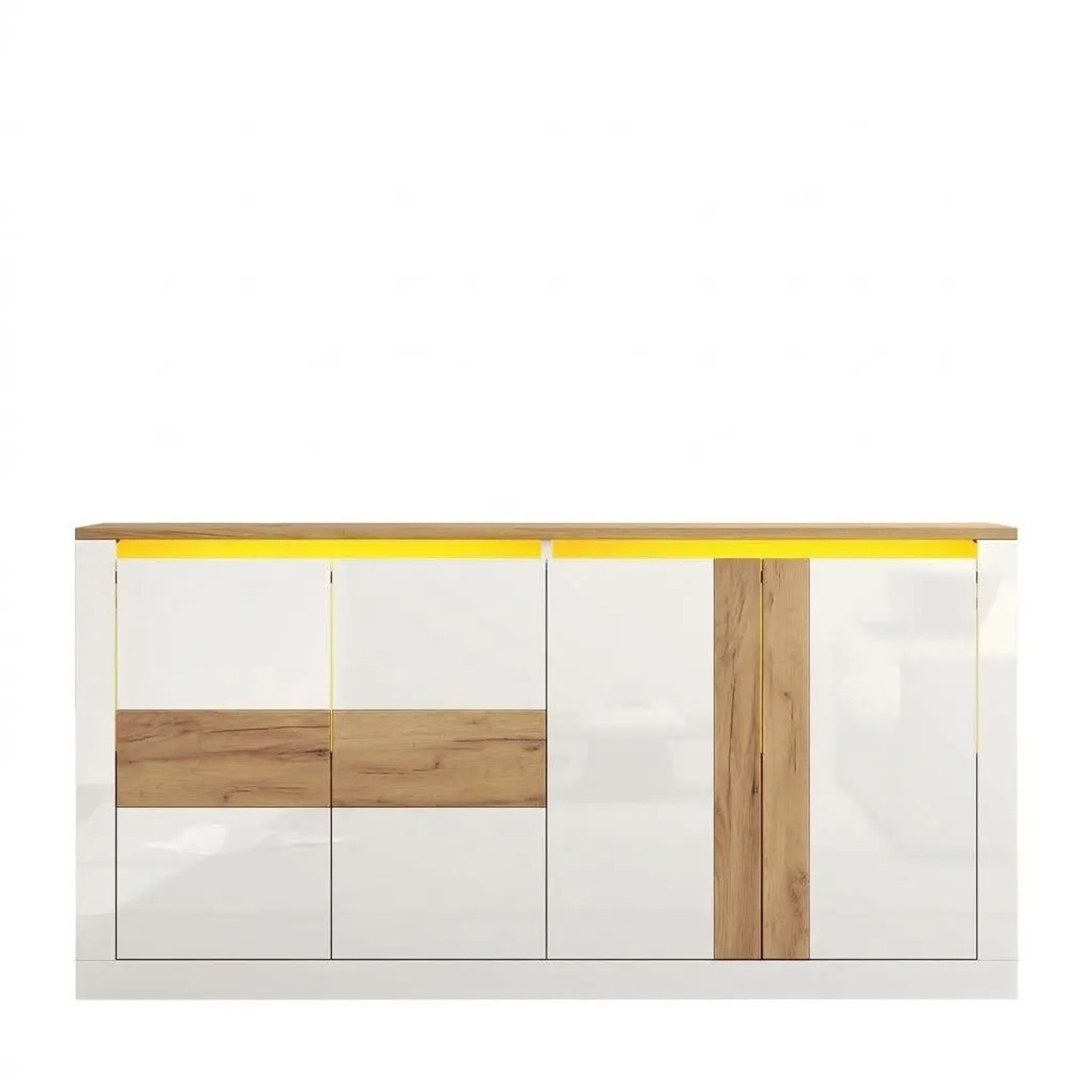 Merax Sideboard 140x35x70 cm 4 Türen RGB LED Hochglanz Weiß Eicheoptik