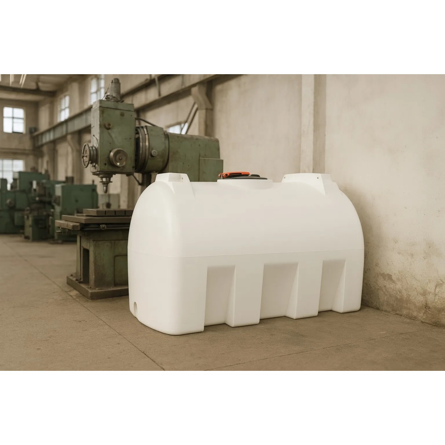 Weißer horizontaler KMND 2000L Trinkwasser Wassertank aus PE für Transport und Lagerung.