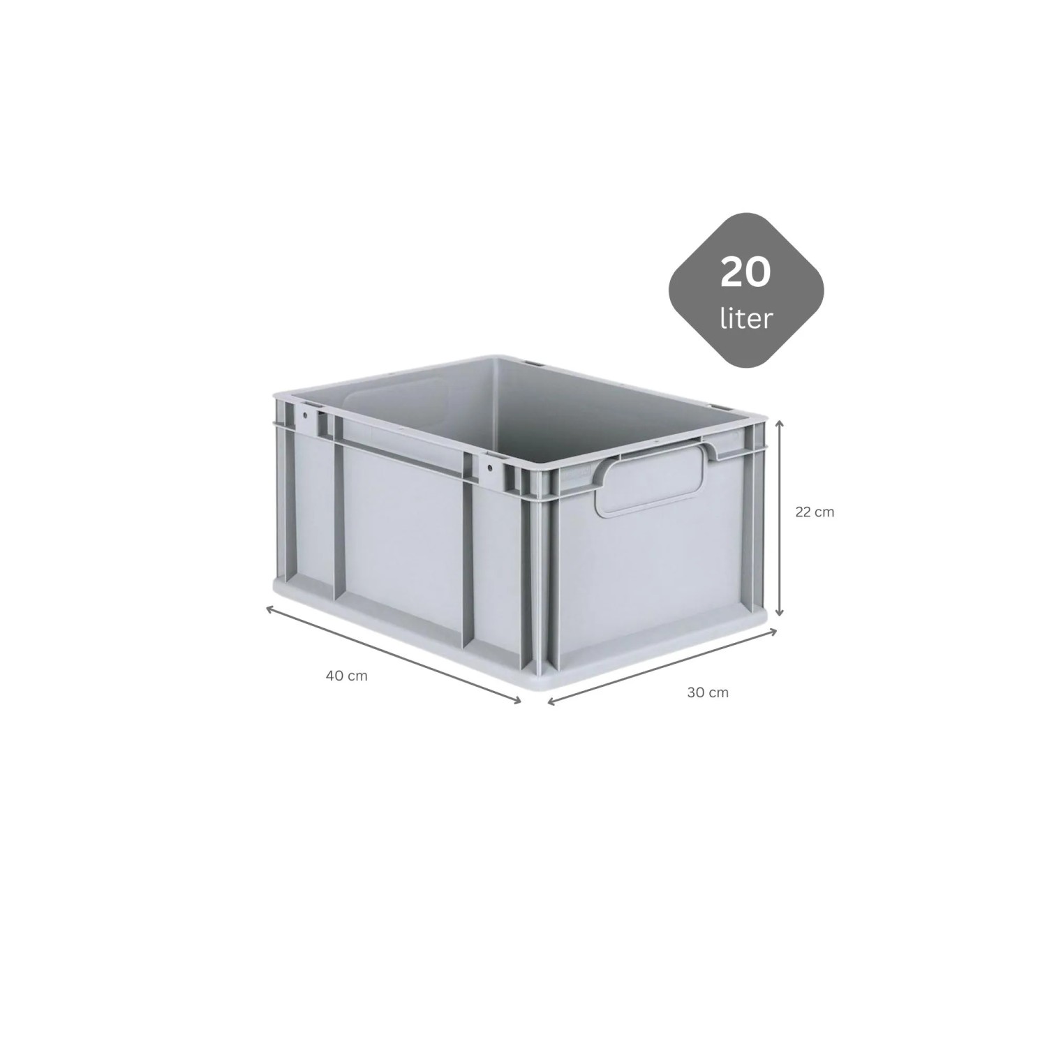 Blaue PROREGAL Eurobox Nextgen Economy, 20 Liter, mit Auflagedeckel und Schiebeschnappverschlüssen.