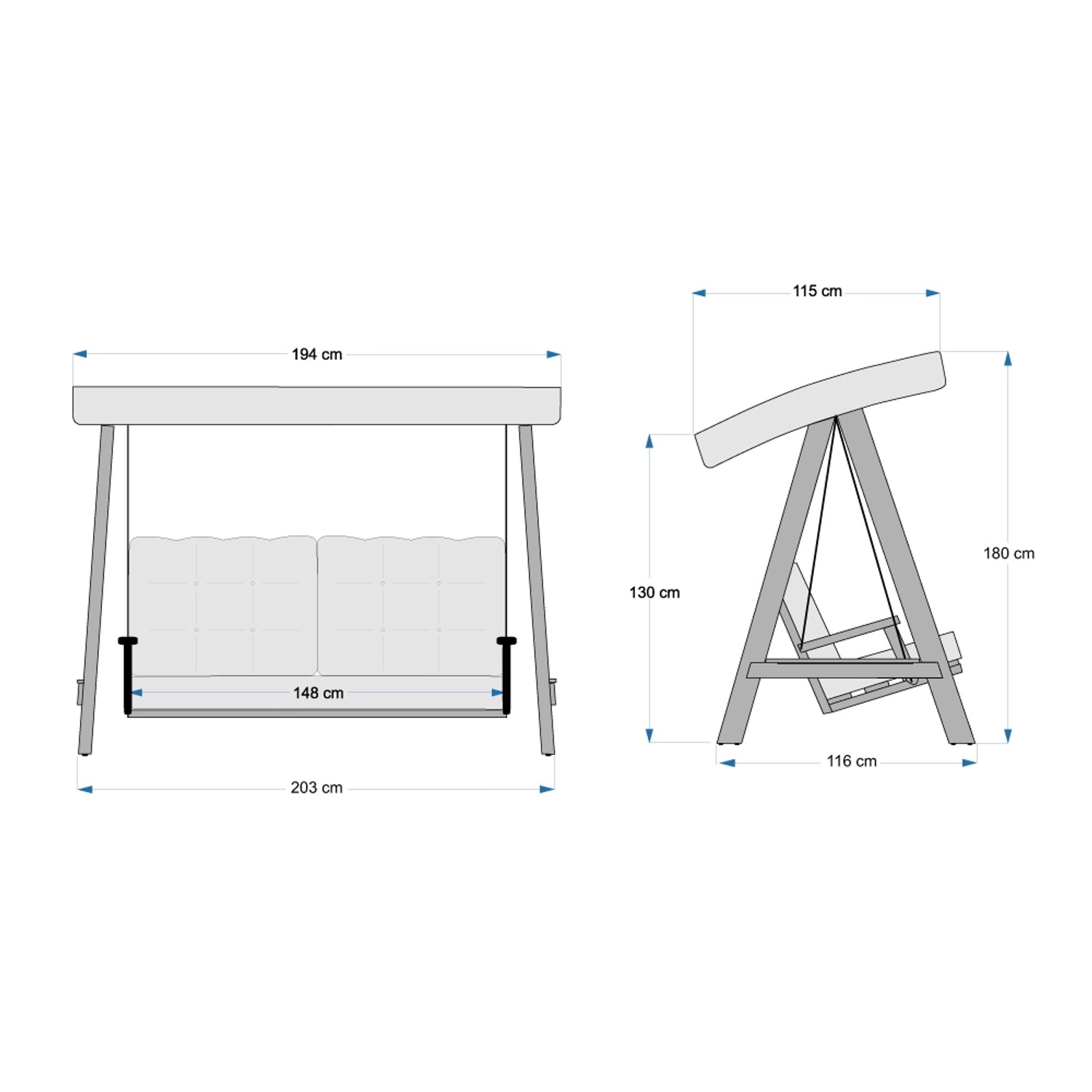 Westmann HolzHollywoodschaukel Pera 2000 Anthrazit 203 x 116 x 180 cm