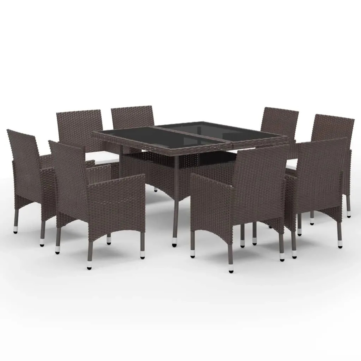 Furnicato 9-tlg Garten-essgruppe Poly Rattan Und Glas Braun