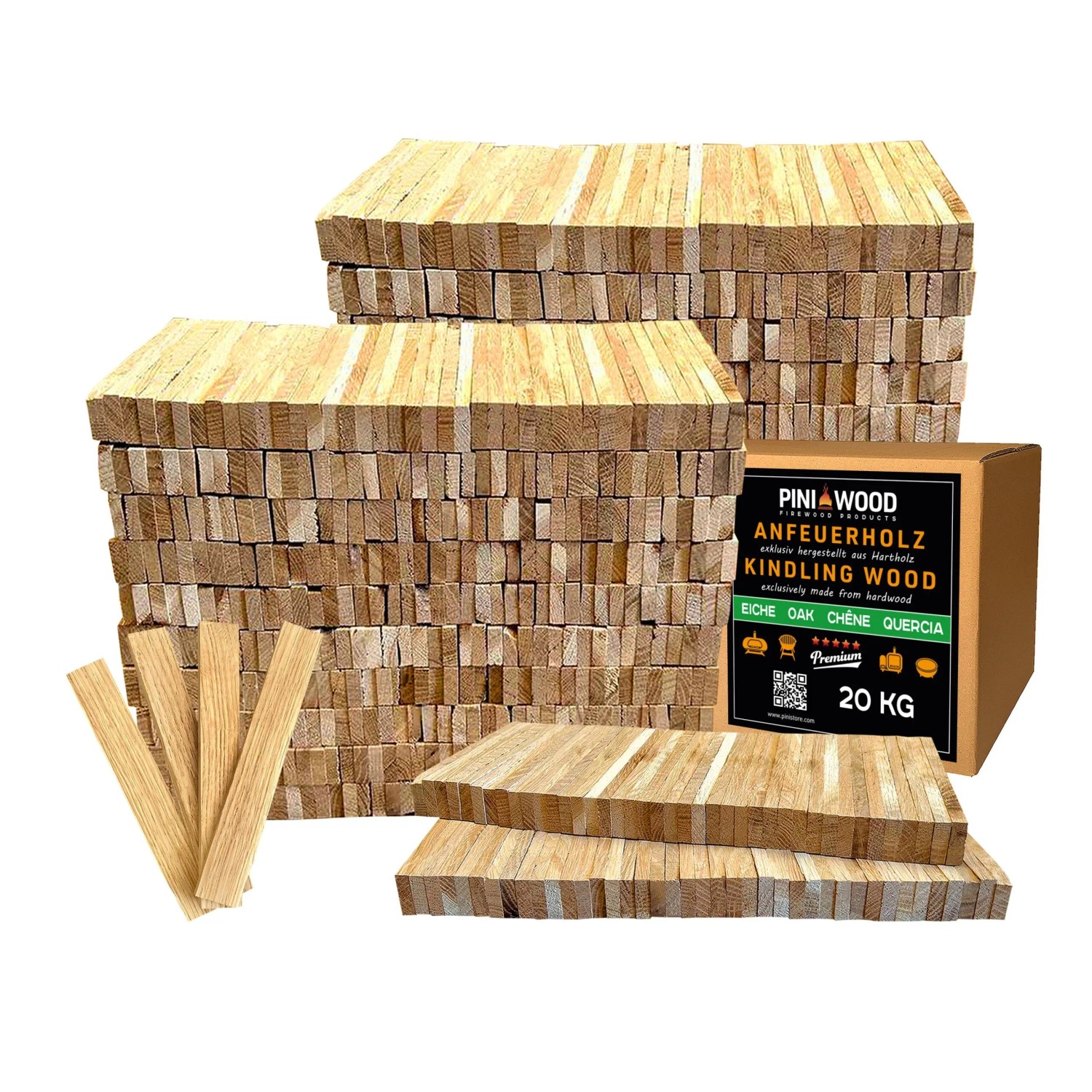 PINI Brennholz Anzünder aus Eichenholz 20 kg Anmachholz für Kamin Grill Lagerfeuer Feuerschale