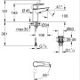 Technische Zeichnung: Grohe QuickFix Start Alira Waschtischarmatur M-Size, Chrom, Maße und Details.
