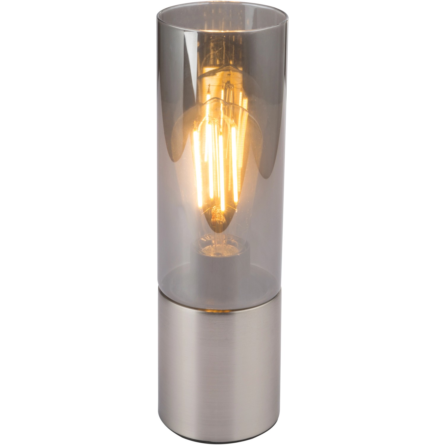 Globo Tischleuchte Annika, Nickel matt, Rauchglas, 30cm hoch.