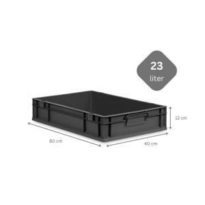 Schwarze PROREGAL Eurobox Nextgen, 23 Liter, mit Griffen und Maßen 60x40x12 cm.