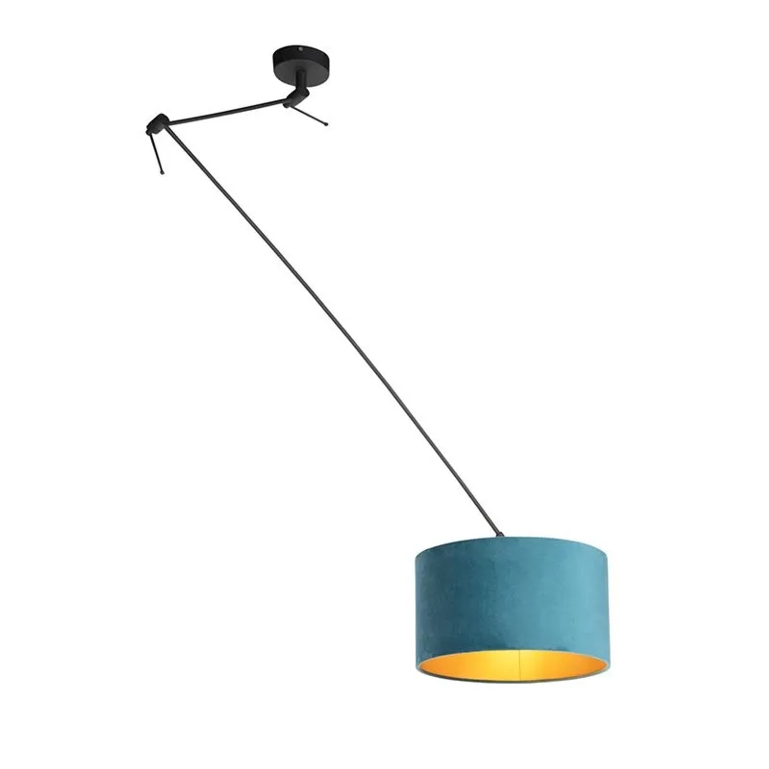 QAZQA Hängelampe mit Veloursschirm Blau mit Gold 35 cm Blitz I Schwarz