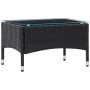 Schwarzer vidaXL Couchtisch aus Rattan mit Glasplatte, Teil des Garten-Lounge-Sets.