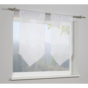 Weißer Bennetti Spitzpanneaux Voile Fenstervorhang mit Silberdruck, 60x120 cm.