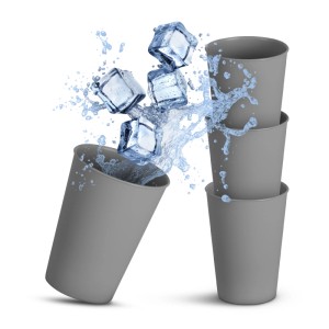 Graues ProHome Kunststoff Geschirr Set, 28-teilig, mit Eiswürfeln und Wasserspritzer.