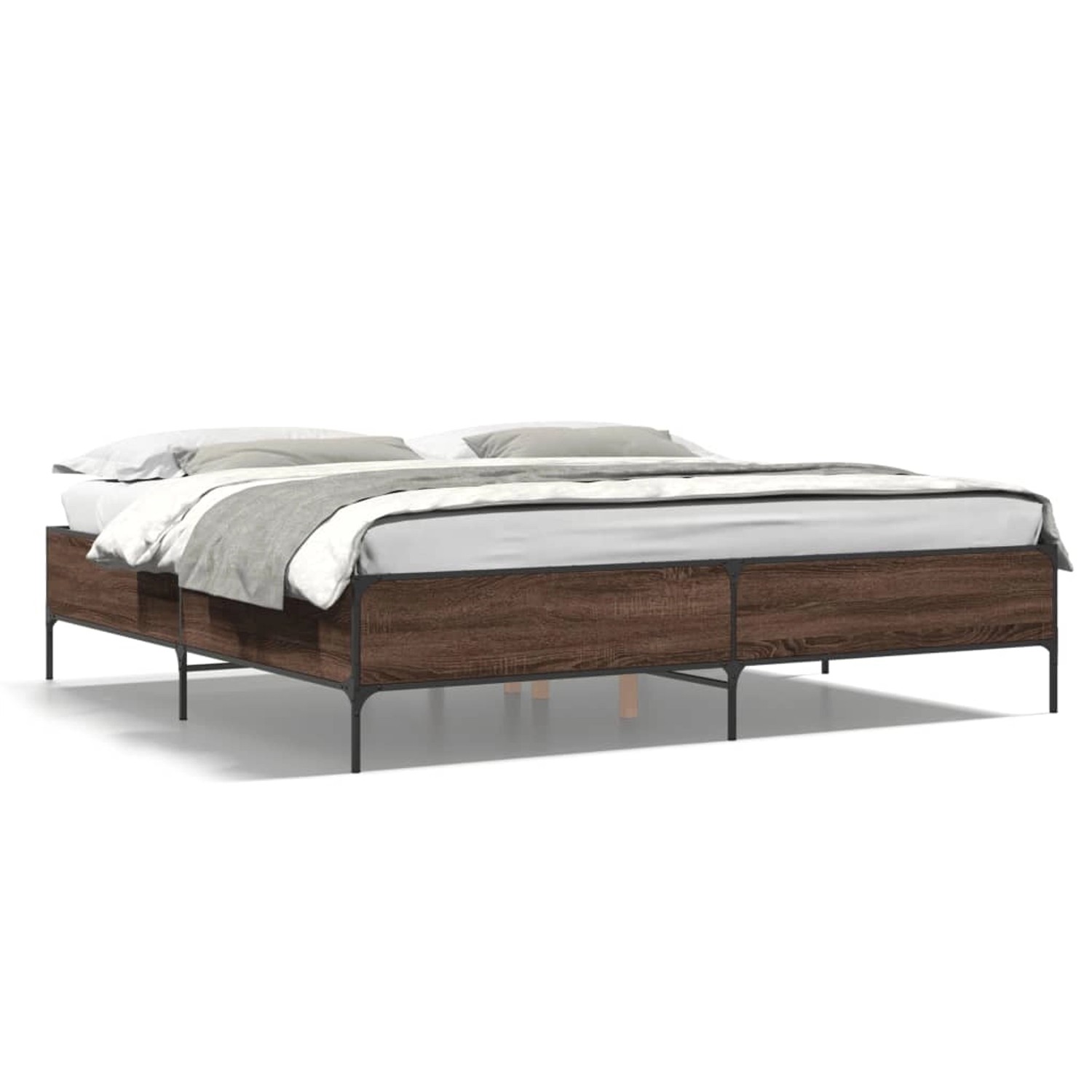 vidaXL Bettgestell Braun Eichen-Optik 180x200 cm Holzwerkstoff Metall 32797 günstig online kaufen