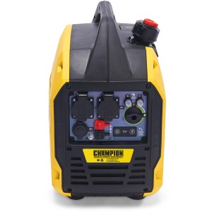Champion Stromerzeuger Inverter 92001I-EU, 2200 W, gelb/schwarz, Rückansicht mit Steckdosen.