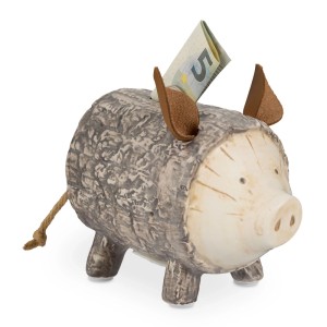 Relaxdays Sparschwein Dolomit Braun Weiß mit Entnahmeöffnung 13 cm x 9 cm x 16,5 cm 0,4 kg