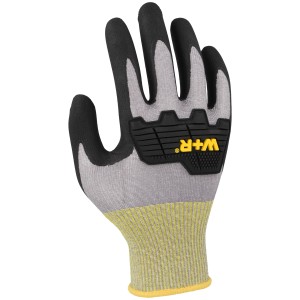 Grau-schwarzer Arbeitshandschuh SHD-12 Gr. 8 mit Knöchelschutz und Touchscreen-Funktion.