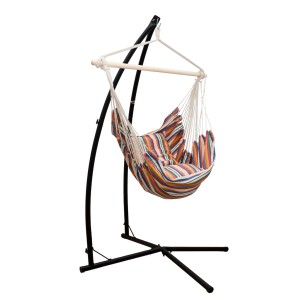 AMANKA Hängestuhl mit Gestell und bunten Kissen. Freistehende Sonnenliege für Garten und Balkon.