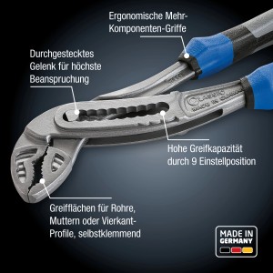 LUX Wasserpumpenzange Professional 240 mm, verstellbare Zange mit blau-schwarzem Griff.