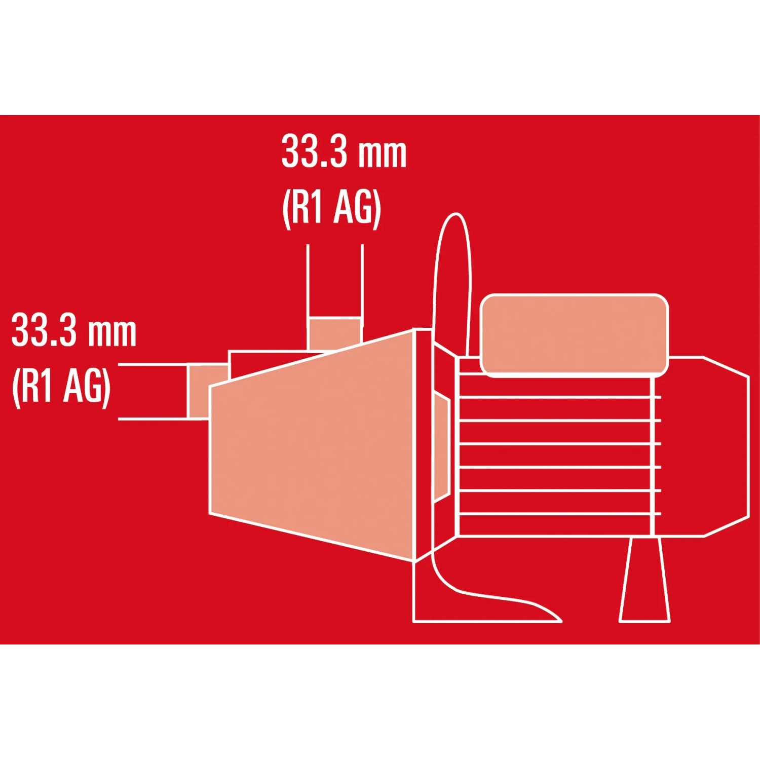Skizze der Einhell Gartenpumpe GC-GP 6538 mit Maßangaben zu den Anschlüssen (33.3mm R1 AG).