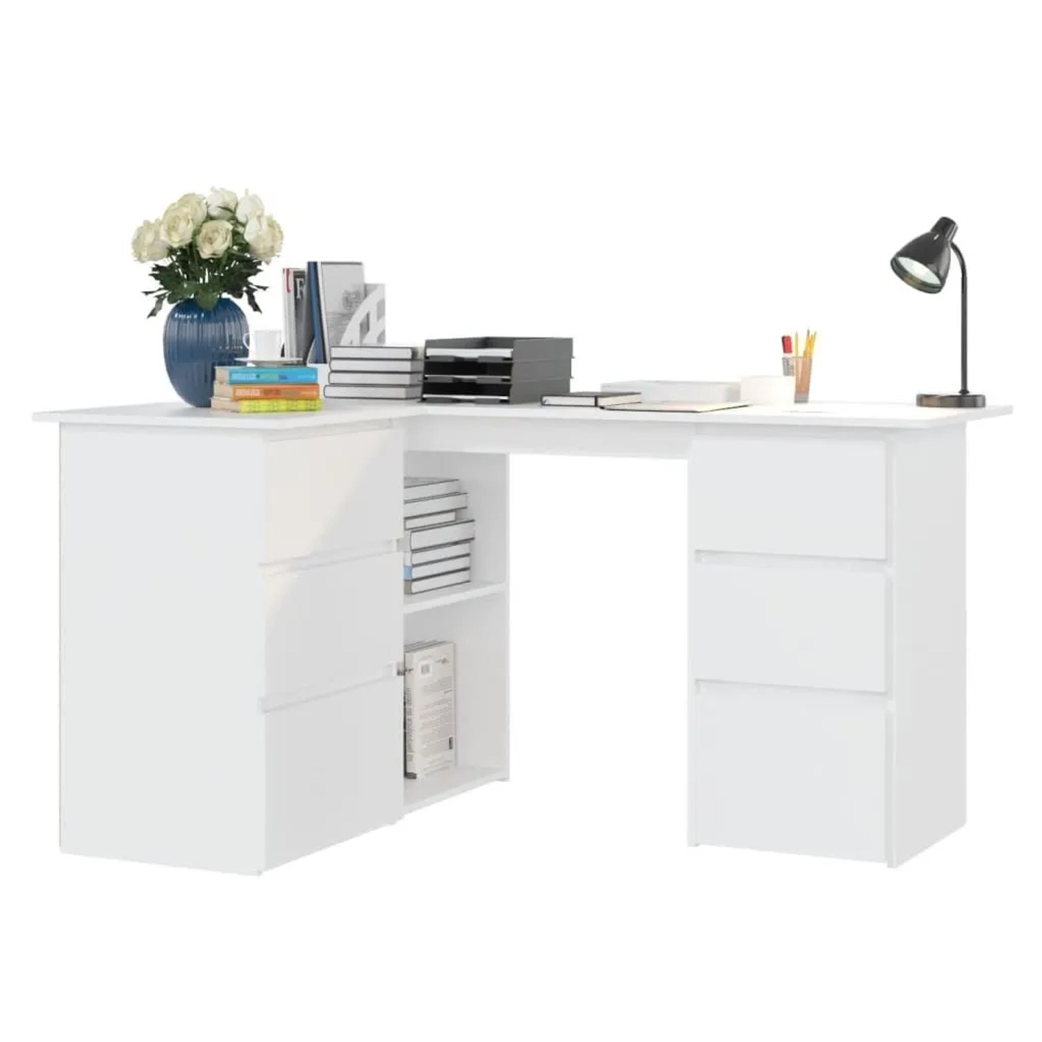 vidaXL Eckschreibtisch Weiß 145x100x76 cm Holzwerkstoff 801089_4