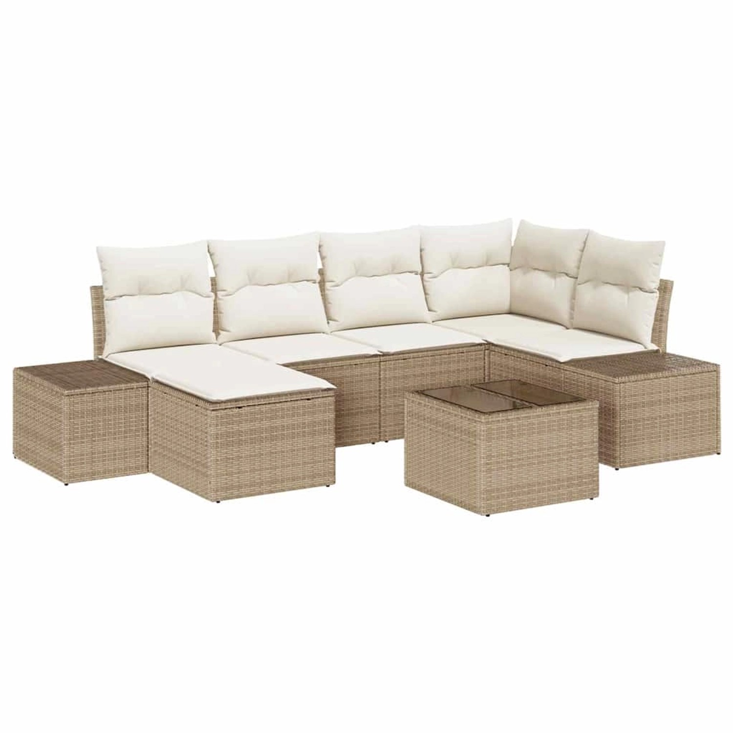 vidaXL Garten-Sofa-Set mit Kissen 7-Tlg Beige und Creme Poly Rattan 3347141 günstig online kaufen