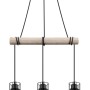 Globo Hängeleuchte Mina, 3-flammig, Holz/Schwarz, Pendelleuchte mit Holzstamm und schwarzen Metallschirmen.