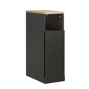 Schmaler, schwarzer SoBuy Nachttisch mit 2 Schubladen und offenem Fach, 20x35x60cm.