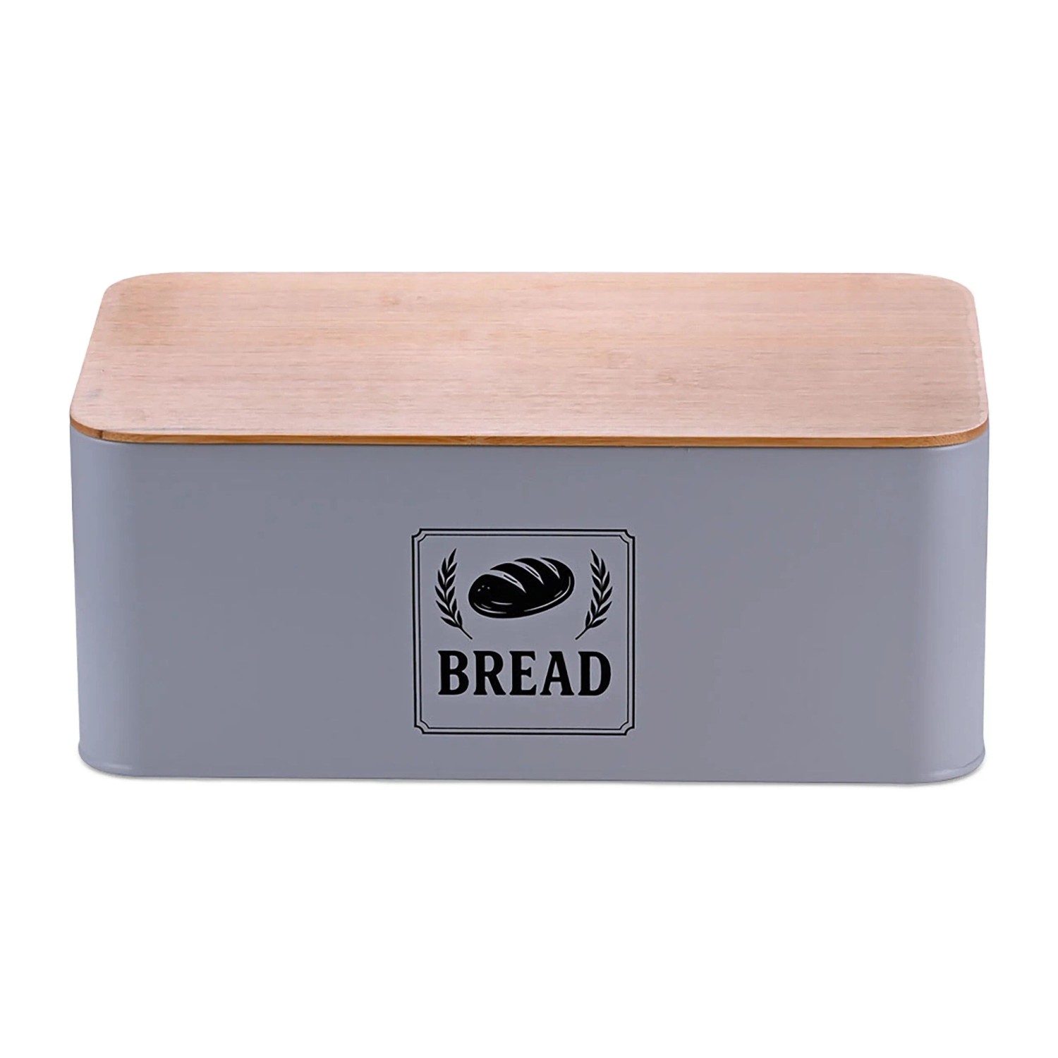 Relaxdays Brotkasten Eisen Grau mit Bambusdeckel 13,5 cm x 33 cm x 19 cm 1 kg