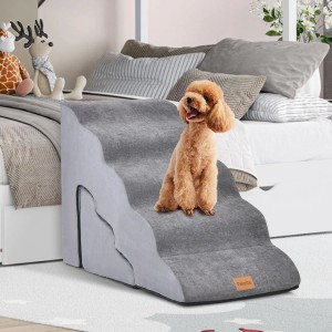 Costway Hundetreppe Rutschfeste Hundestufe Schaumstoff Waschbarer Grau