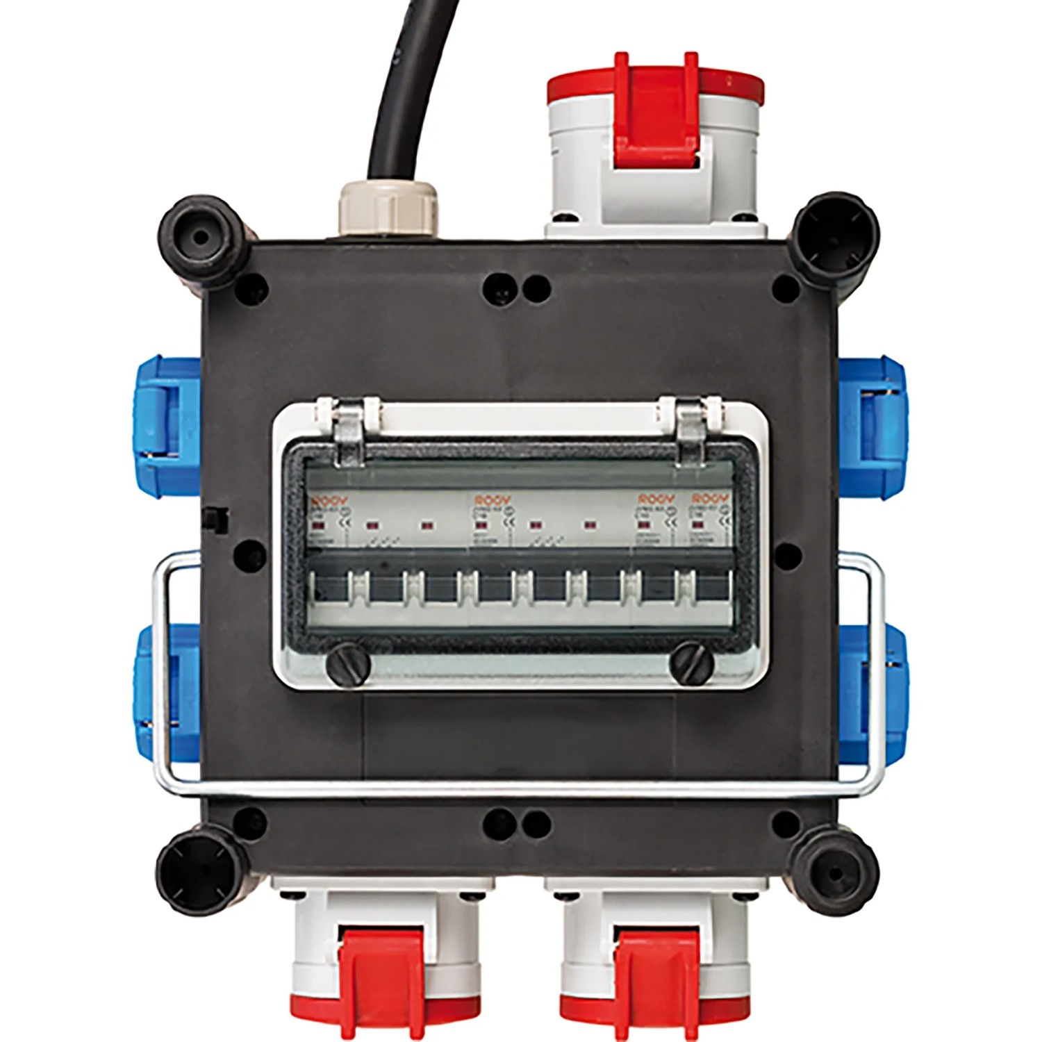 Brennenstuhl Baustromverteiler Gummi CEE IP44, 32A, mit 2m Kabel, Sicherungsautomat und mehreren Steckdosen.