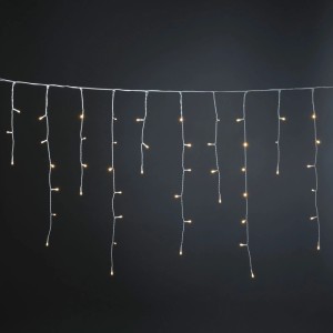 LED Eisregen Lichtervorhang mit 200 warmweißen LEDs und transparentem Kabel für Außenbeleuchtung.