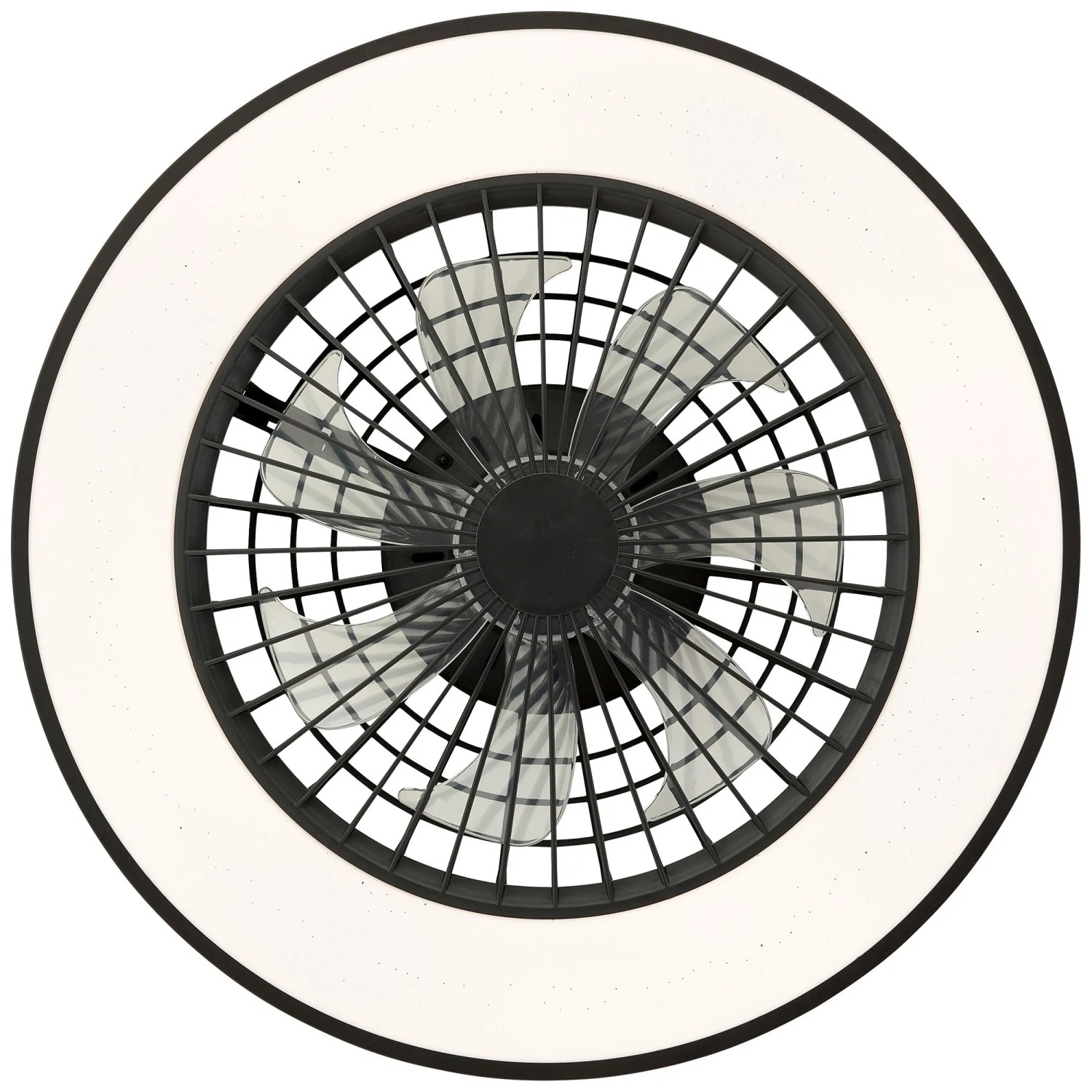 Schwarze LED-Deckenleuchte Mazzaro mit Ventilator, Ø 48,5 cm. Deckenlampe mit Licht und Ventilator.