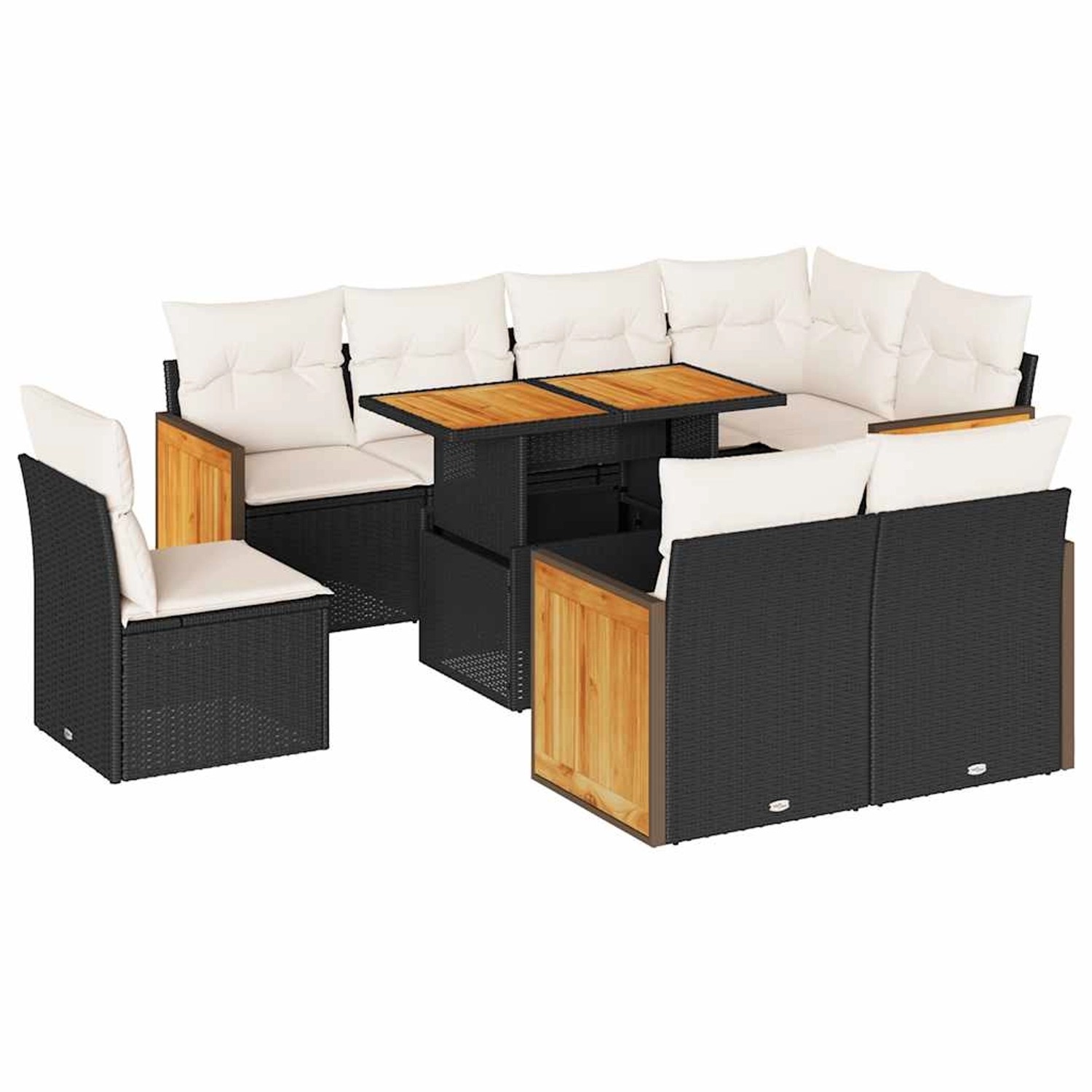vidaXL 9-Tlg Garten-Sofagarnitur mit Kissen Schwarz Poly Rattan 3327724