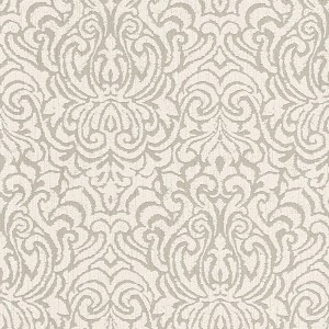 Beige-cremefarbene Barock Tapete mit Ornamenten, matte Textiloptik, PROFHOME.