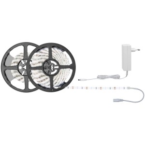 Paulmann SimpLED Strip Set, 7,5 m, Tageslichtweiß, mit zwei LED-Streifen auf Rollen und Netzteil.