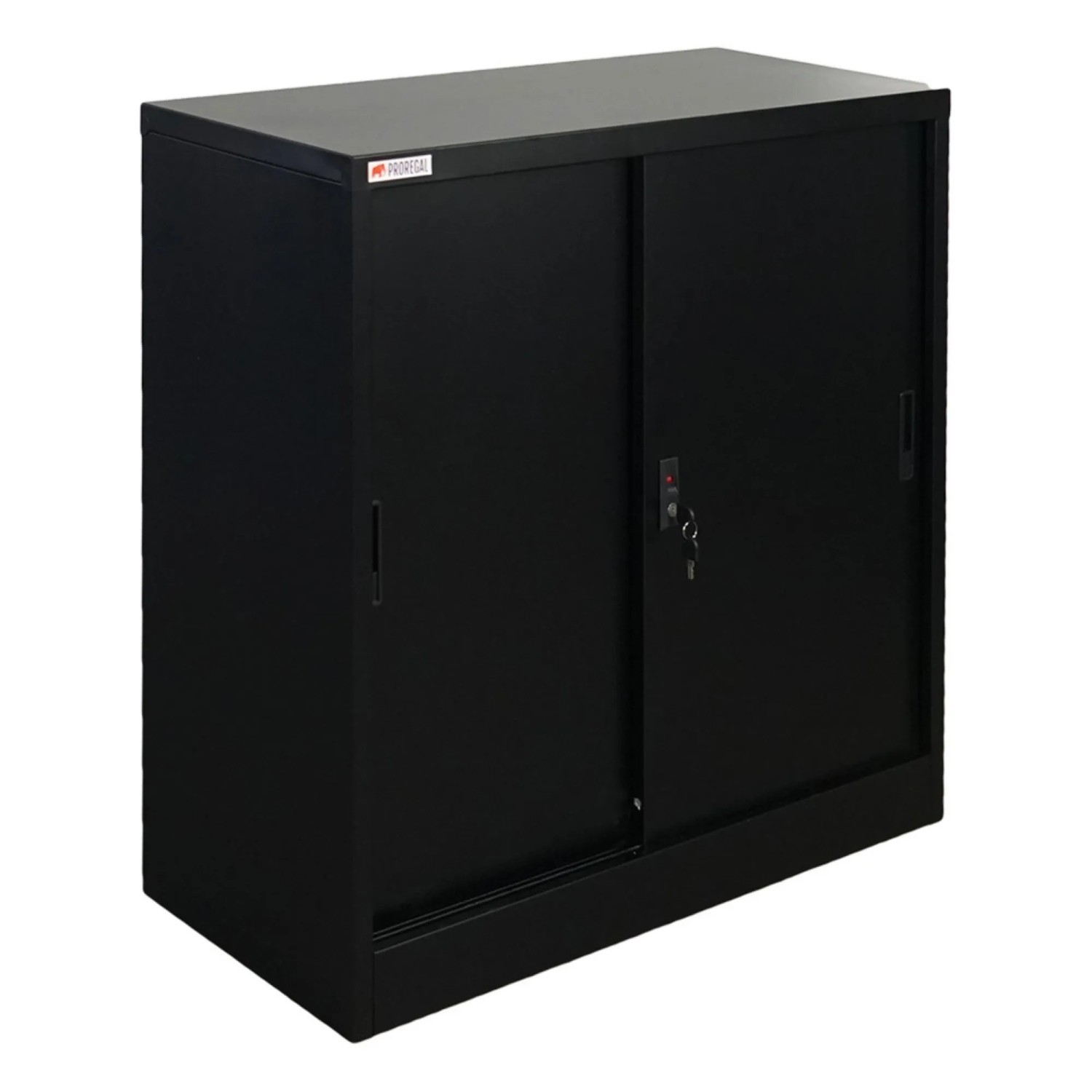 PROREGAL Aktenschrank ELEPHANT Mit Abschließbaren Schiebetüren HxBxT 90x90x40cm 2 Ebenen Stahl Pulverbeschichtet Schwarz