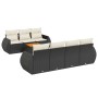 Schwarze 8-tlg. vidaXL Garten-Sofagarnitur aus Rattan mit cremefarbenen Kissen und Akazientisch.