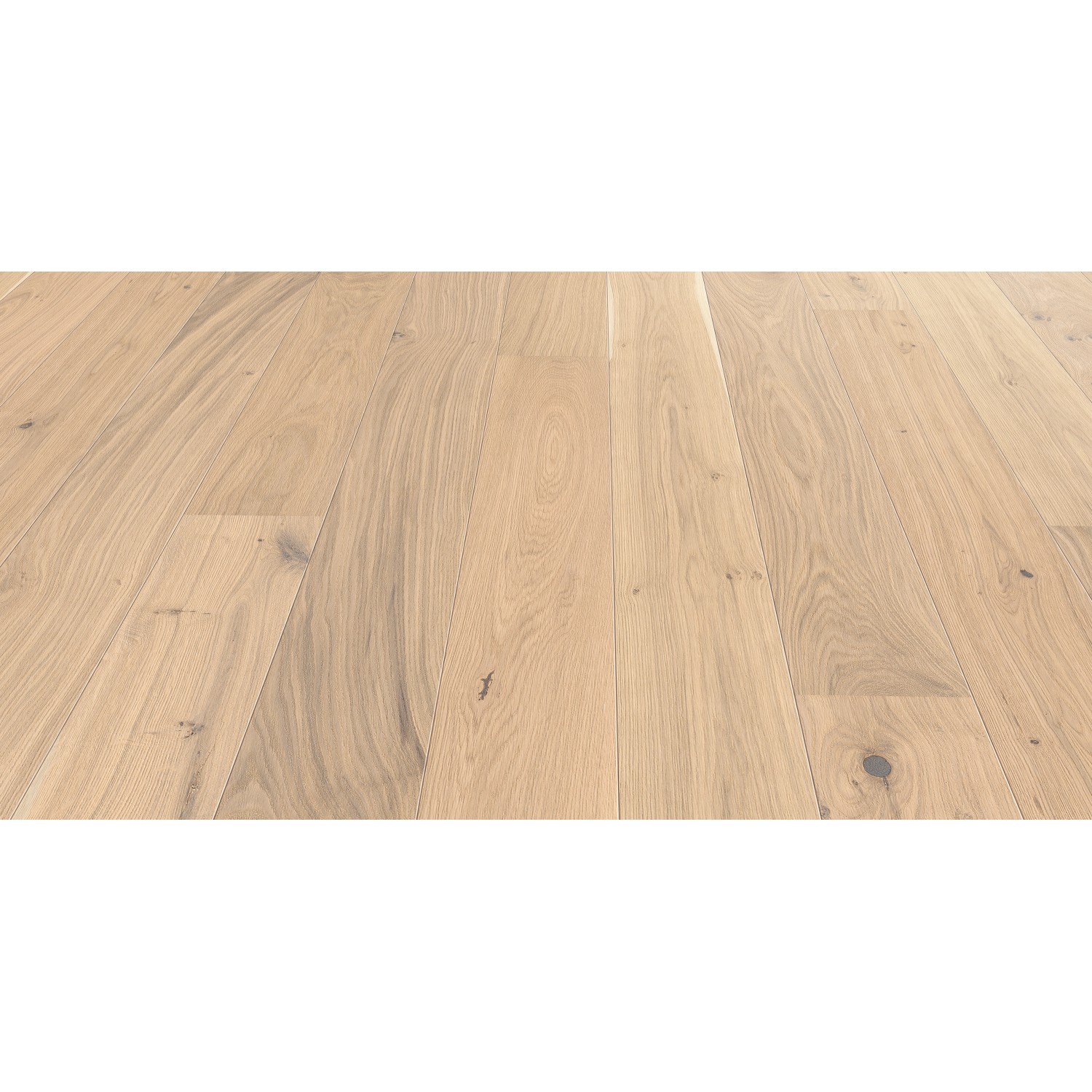 Living by Haro Parkett Eiche Weiß, Landhausdiele mit natürlicher Struktur und geölter Oberfläche.