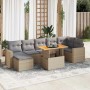 Beige 8-tlg. vidaXL Garten-Sofagarnitur aus Rattan mit Tisch und grauen Kissen.