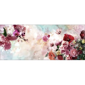 Deko Panel mit bunten Barock Blumen, 117x49 cm. Wandbild mit floralem Muster für Wohnraum.