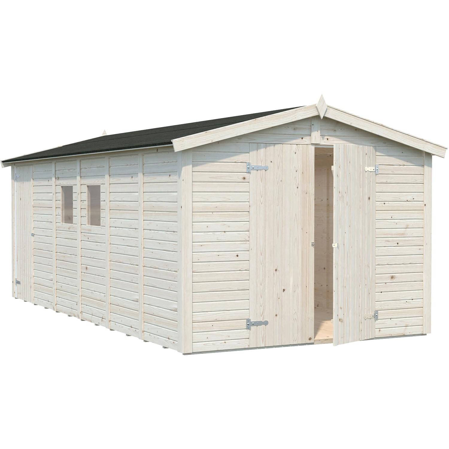 Palmako Holz-Gartenhaus Klar, Satteldach, 273x550cm, tauchgrundiert. Gartenhaus mit Doppeltür und Fenster.