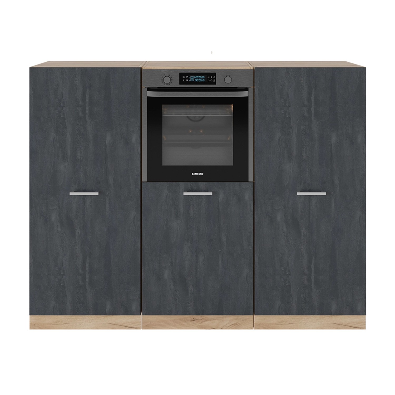 Vicco R-Line Einbauküche Schwarz Beton/Goldkraft Eiche 180 cm ohne Arbeitsp günstig online kaufen